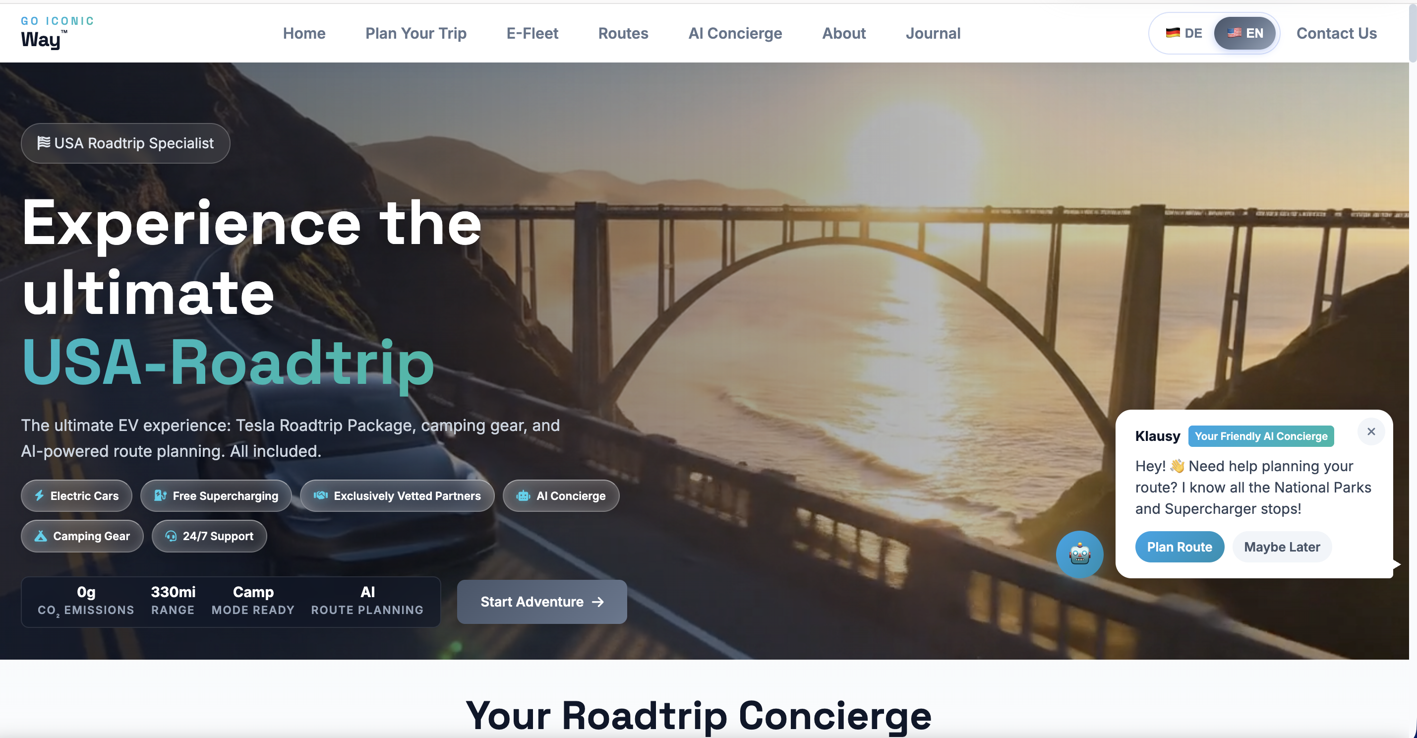 GoIconicWay hero with the Klausy AI concierge