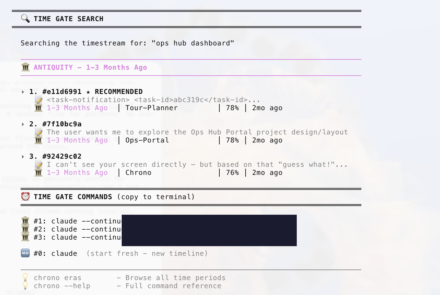 Chrono CLI semantic search results