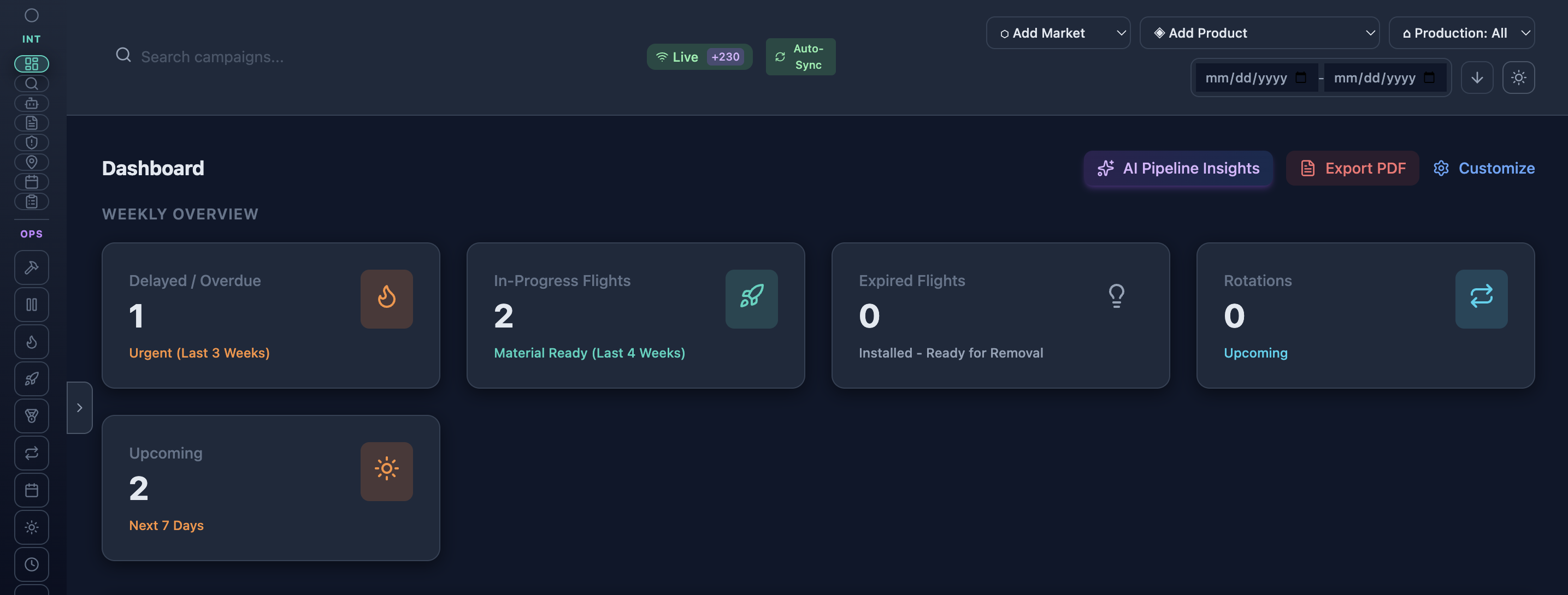Ops Hub v2 dashboard in dark mode